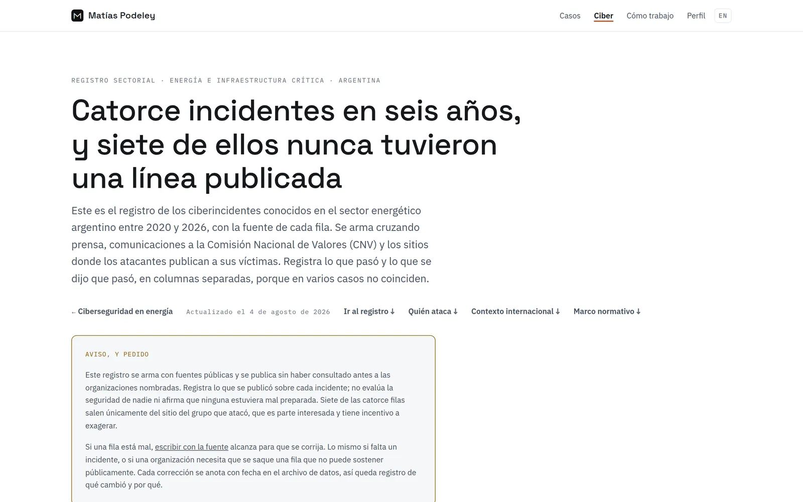 El registro de ciberincidentes, fila por fila con su fuente